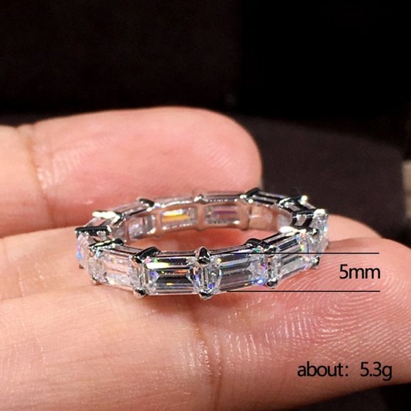 🍁925 Silver Plated Imitate Moissanite Ring Emerald CZ Ring, MARR9390 - Picture 5 of 5
